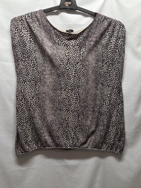 Talbots Black and Cream Animal Print Short Sleeve Sweater
